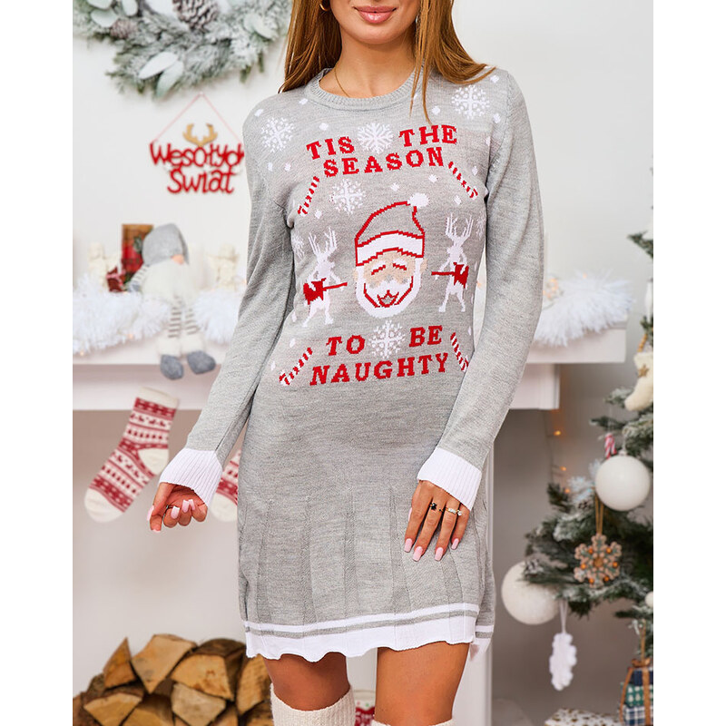 Resti Christmas Sweater Womens Dress in Gray