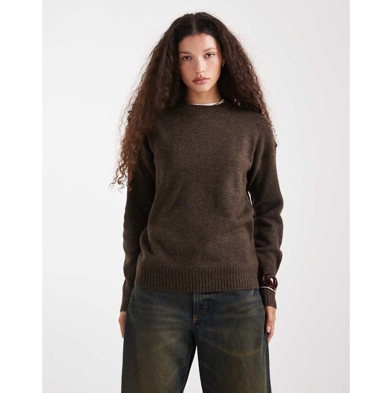 Cotton On luxe crew sweatshirt in dark oak marle-Brown
