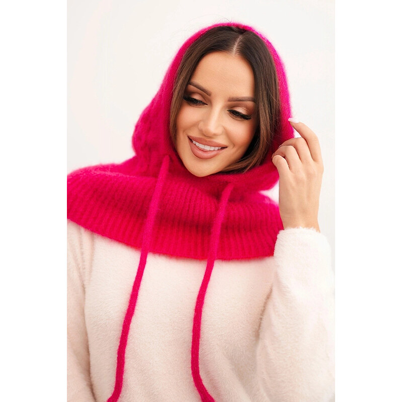 K-Fashion Dámská čepice s kapucí a pleteným vzorem fuchsie