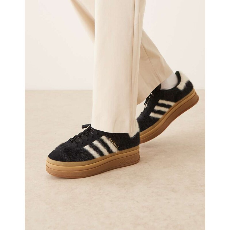 adidas Originals Gazelle Bold trainers in black and white fuzzy 110753556