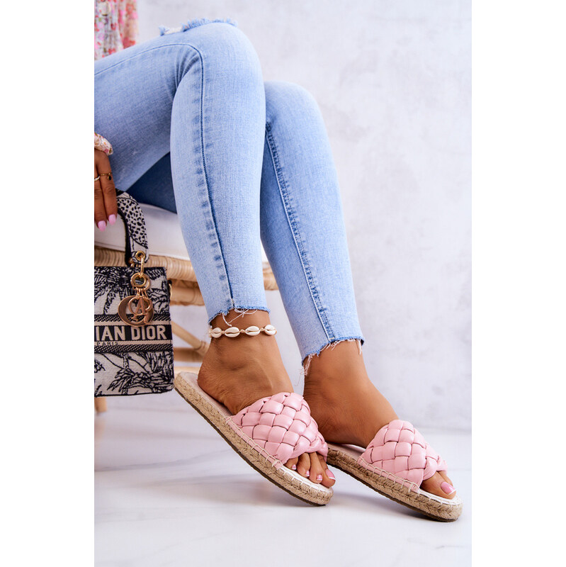 Big Star Shoes Kožené pletené pantofle Big Star JJ274921 Růžová