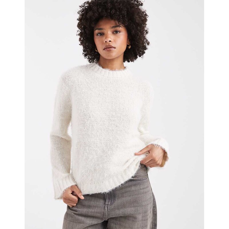 Threadbare crew neck fluffy soft touch jumper in ecru-White