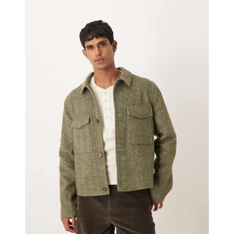ASOS DESIGN harrington jacket with patch pockets in green