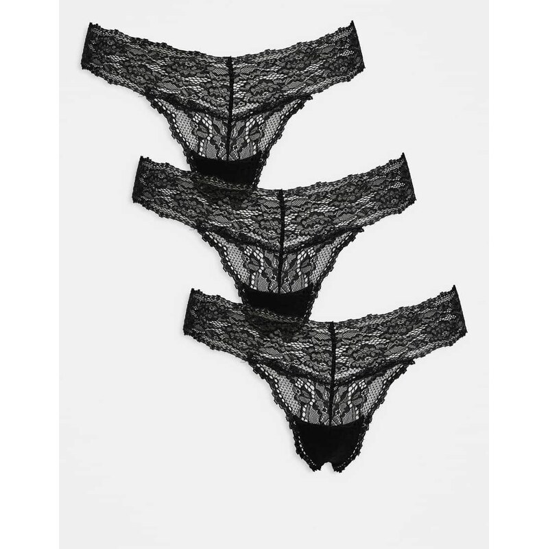 Cotton On 3 pack everyday lace thong brief in black 110753711
