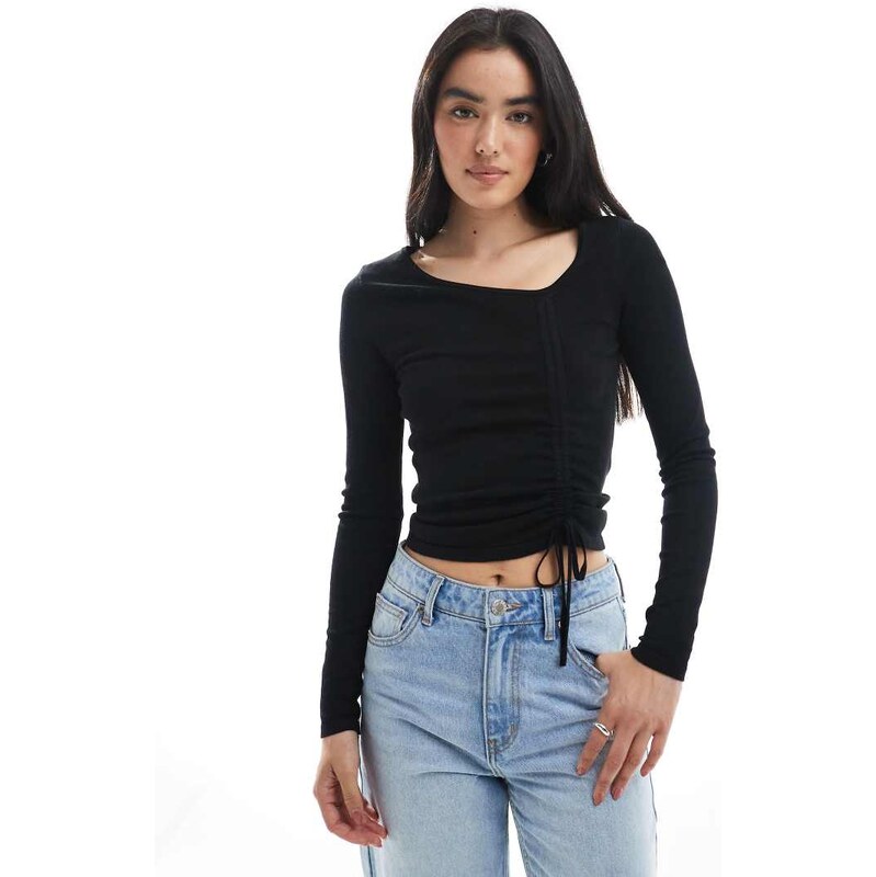 Cotton On asymmetric ruched knit top in black 110753721