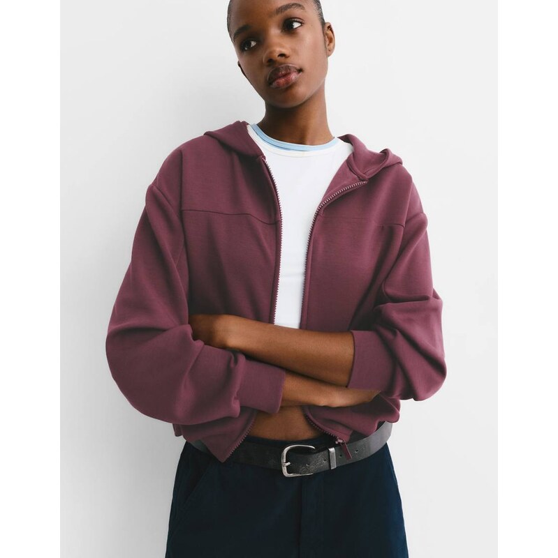 Pull&Bear Balloon hoodie in aubergine-Red 110753982