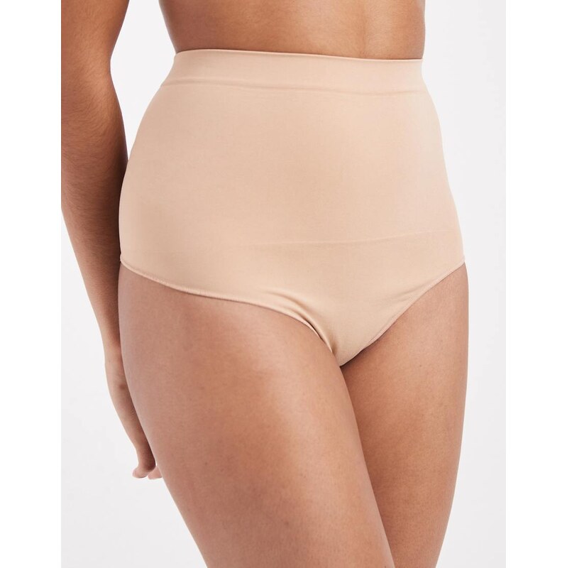 New Look seamless shaping high waisted thong in tan-Brown
