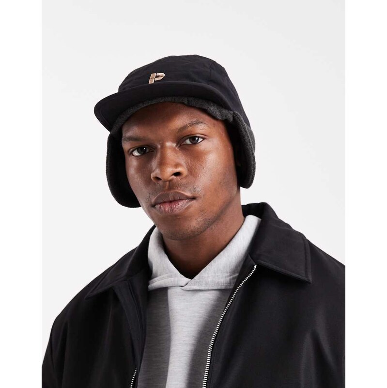 Parlez reversible dog ear fleece lined logo cap in black