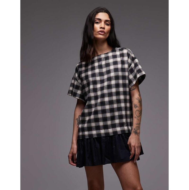 ASOS DESIGN cord hybrid t-shirt mini dress in mono check-Multi