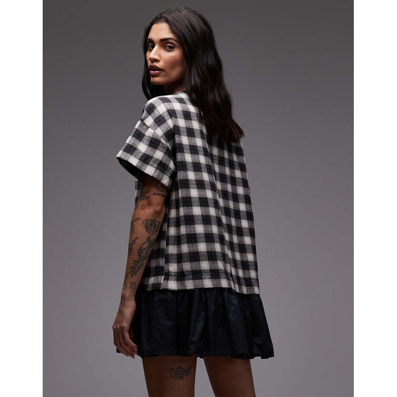 ASOS DESIGN cord hybrid t-shirt mini dress in mono check-Multi