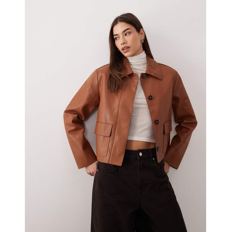 Mango faux leather jacket in brown