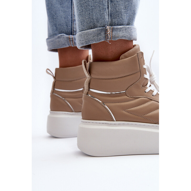 model 21647195 Dámské Kožené Sportovní Boty na Platformě Beige -
