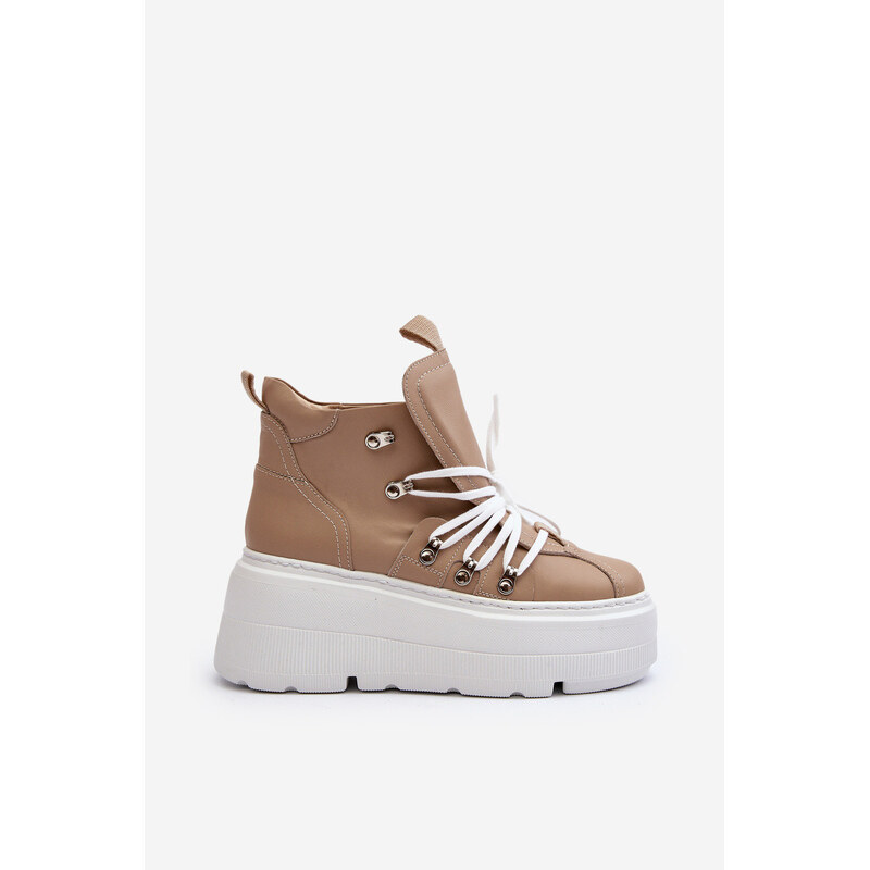 model 21647314 Kožené Dámské Sportovní Boty Beige - Zazoo