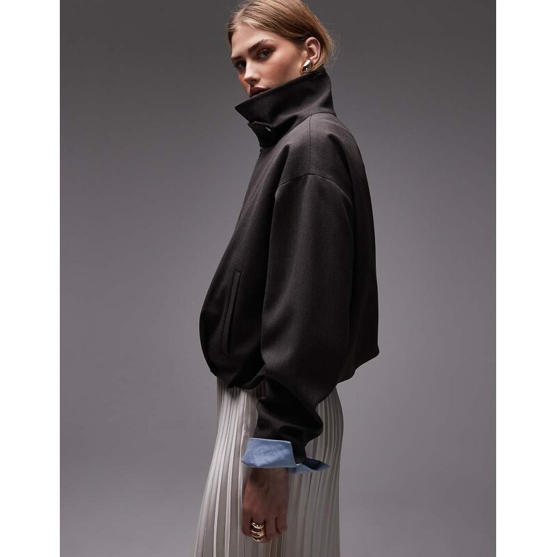ASOS DESIGN drape back funnel jacket in grey-Brown 110753970