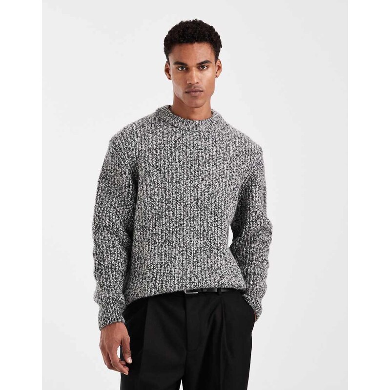 Jack & Jones twisted yarn jumper in black
