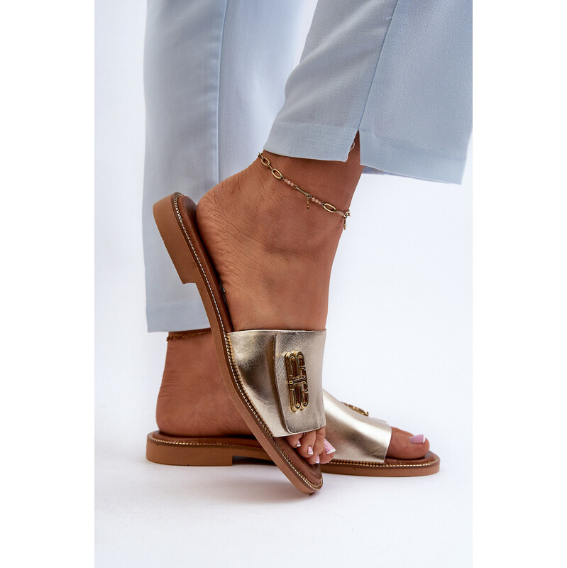 Zazoo 40384 Elegantní Dámské Kožené Žabky Zlaté 110752085
