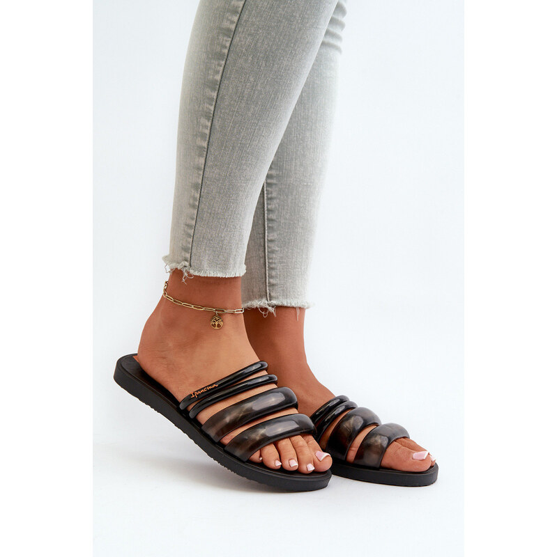 Dámské ploché gumové žabky 26727 Ipanema Puffer Tiras Fem Černé 110752146