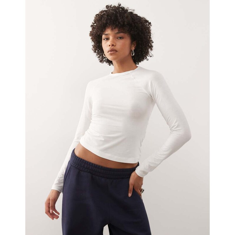 Weekday super soft slim fit long sleeve raglan top in white
