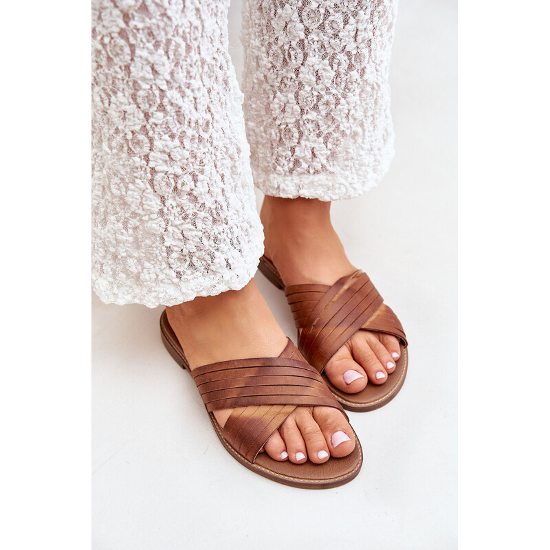 Kožené Dámské Pantofle Lewski Shoes model 21682352 Camel - Boto