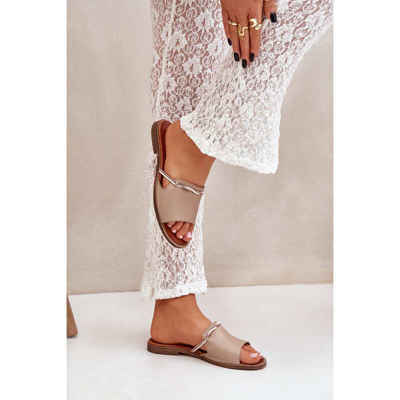 Boto Kožené Pantofle Tmavě Béžové Lewski Shoes 3047 110753057