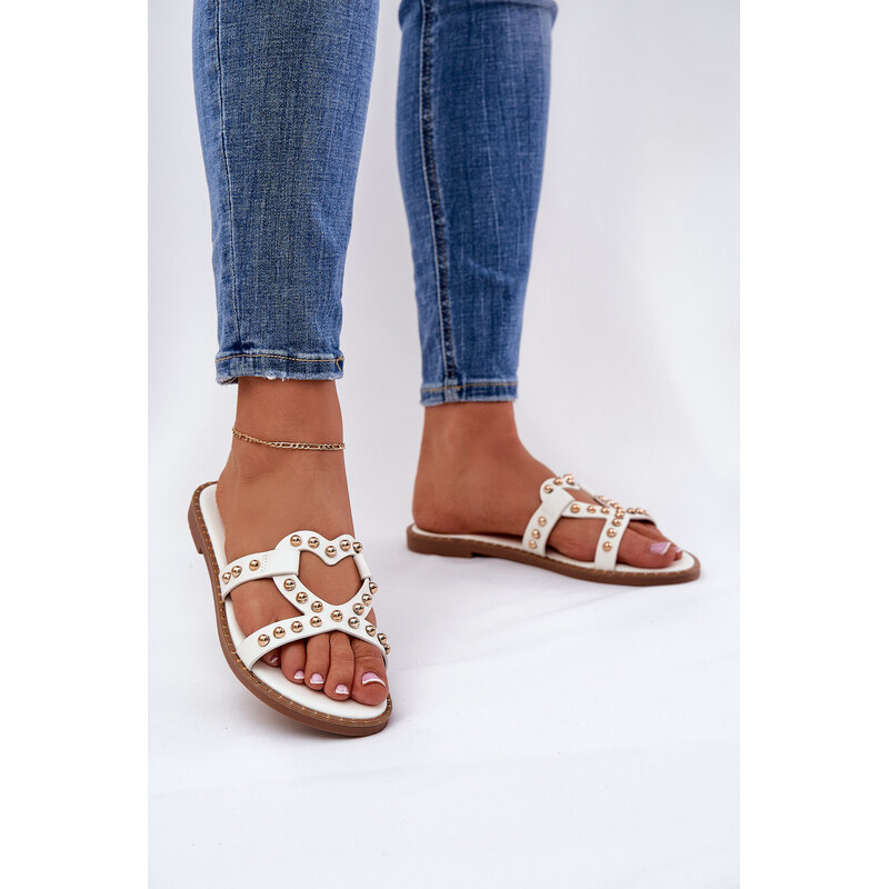 Zdobené Ploché Pantofle Dámské Bílé model 21685812 - Boto