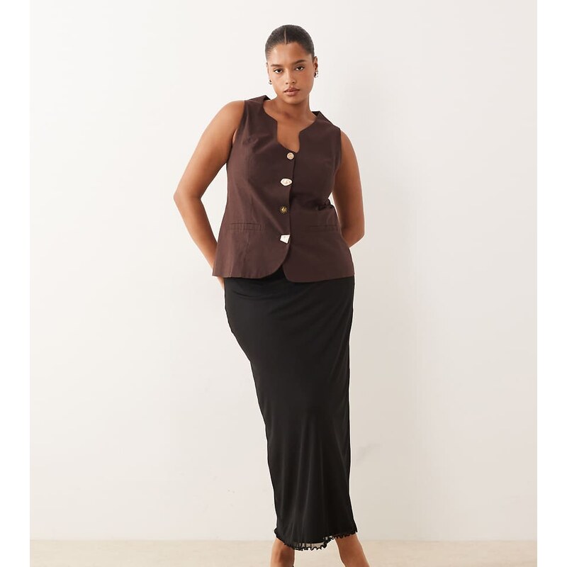 ASOS Curve ASOS DESIGN Curve mesh midi skirt in black 111059908