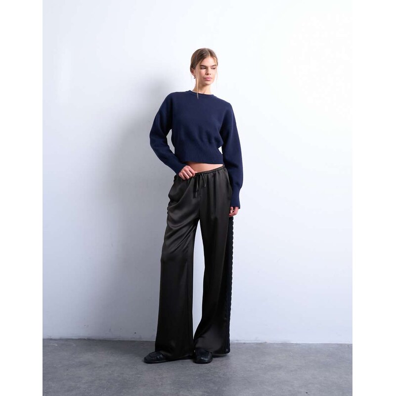 Topshop satin lace insert trouser in brown 112143098