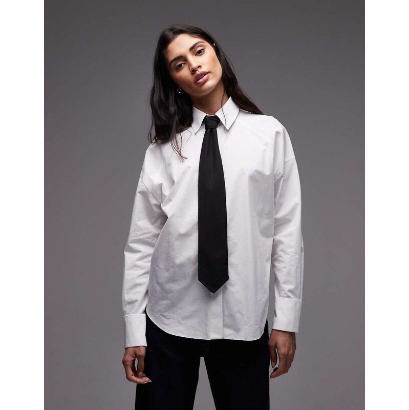 ASOS DESIGN oversized shirt with contrast tie-White