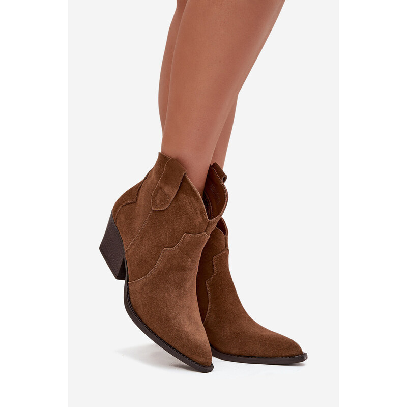 Nazouvací dámské kovbojky z přírodního semiše camel model