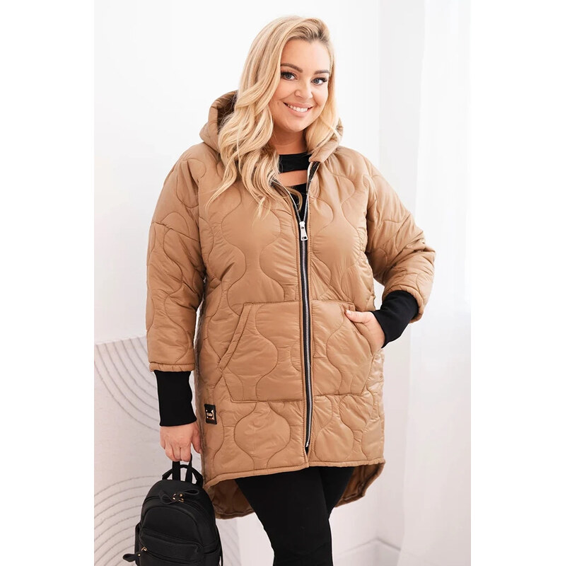 K-Fashion Dámská zimní bunda Plus Size prošívaná s kapucí
