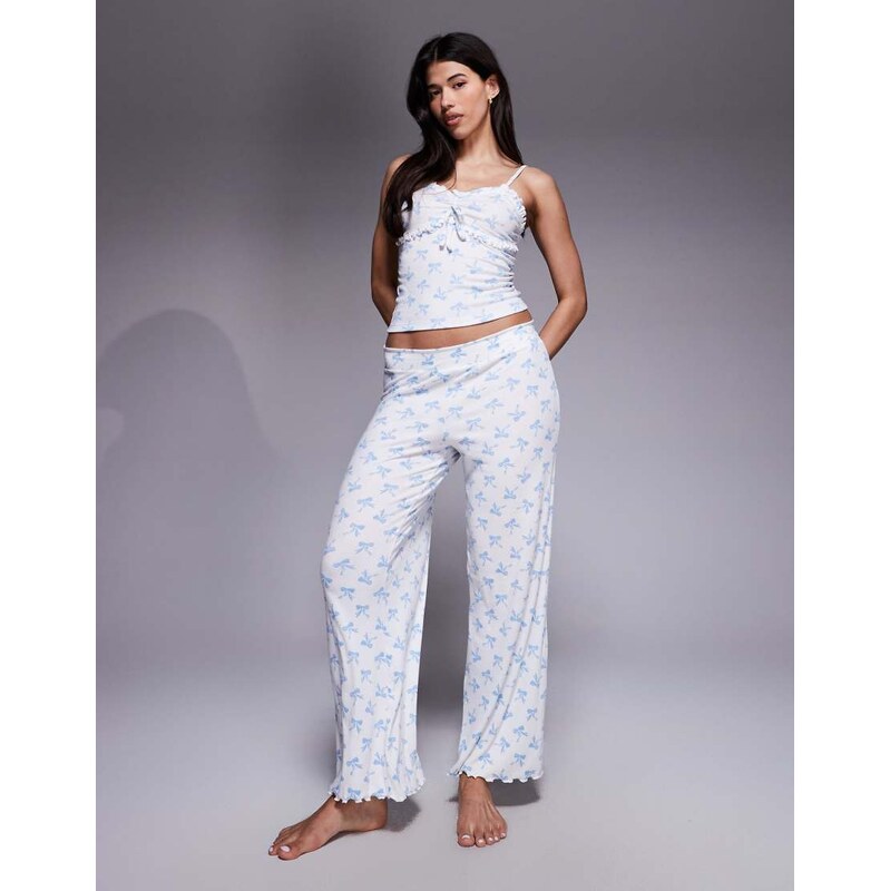 Boux Avenue bow frill cami and pant set in dove blue 110758194