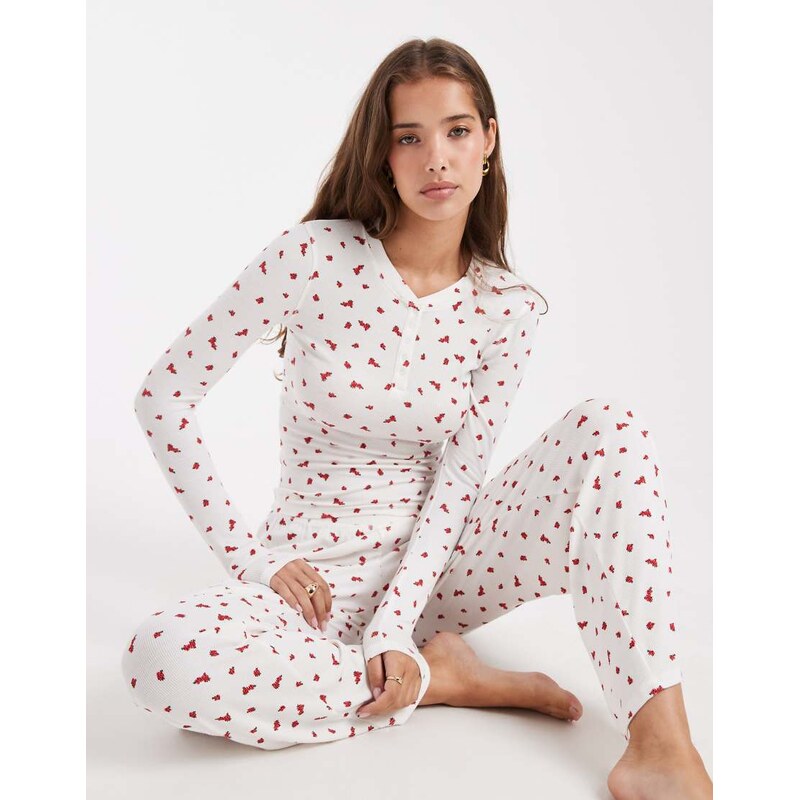 Cotton On sleep recovery henley long sleeve top in nancy rose coconut 110758213