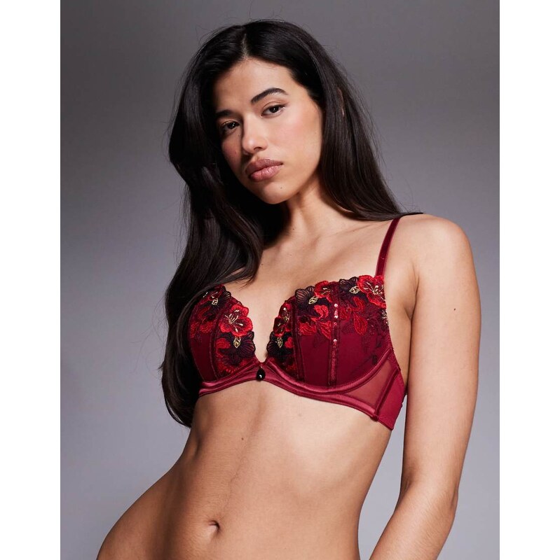 Ann Summers Shimmering padded plunge bra in red/pink 110761519