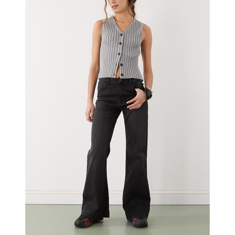Noisy May Rooxy high rise flares in black denim
