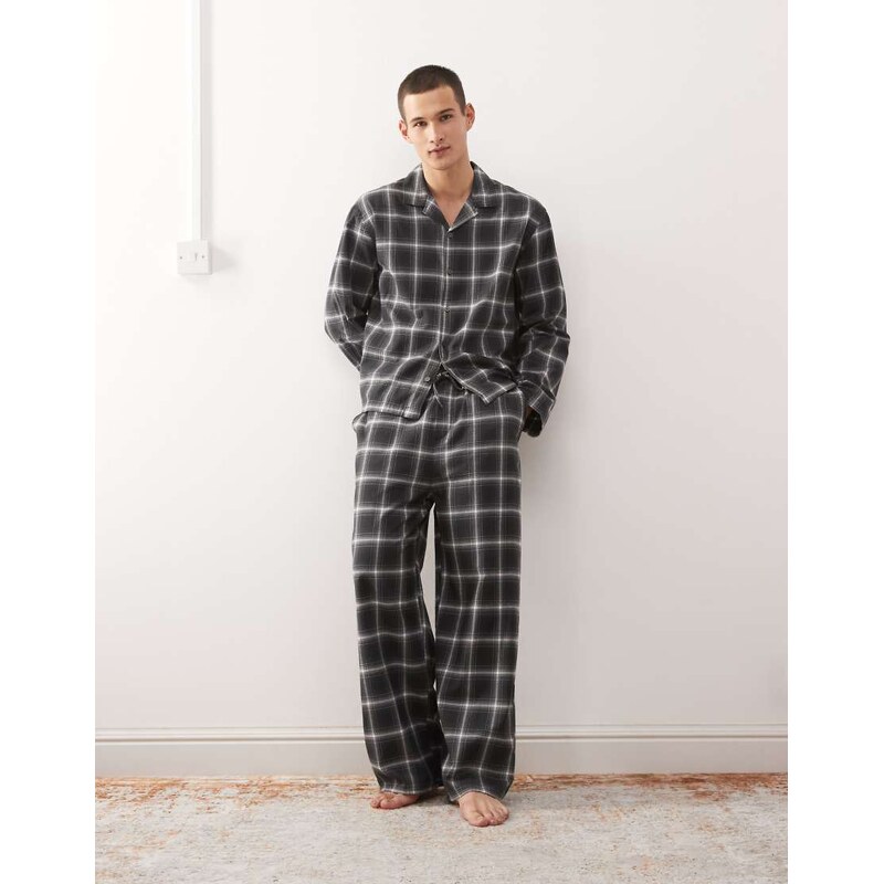 Weekday co-ord lounge flannel trouser pyjamas in black navy &