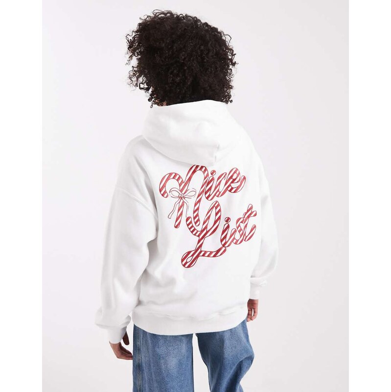 Hollister oversized Nice List festive hoodie in white