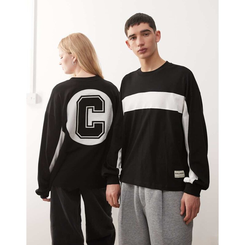 COLLUSION Unisex black and white boxy graphic skate t-shirt