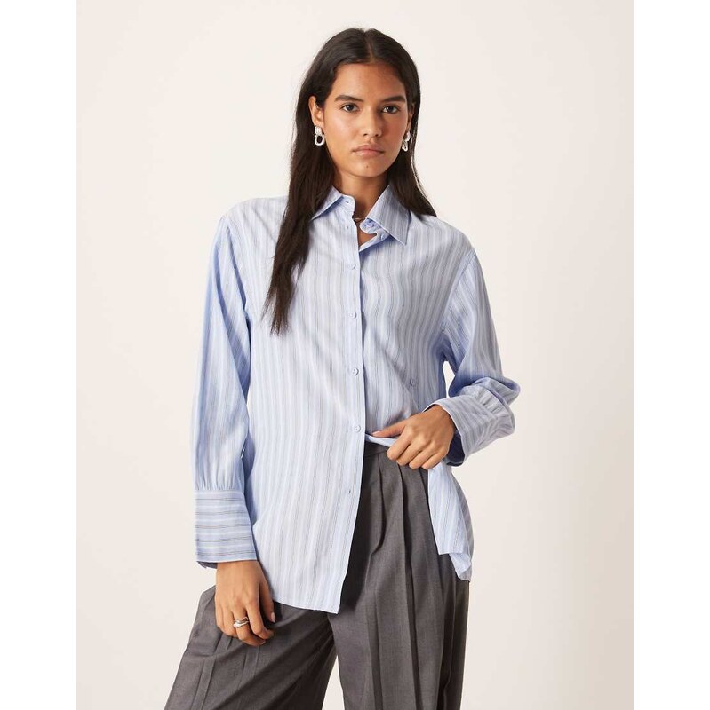 Glamorous asymmetric button fitted shirt in blue stripe-Multi 110800735