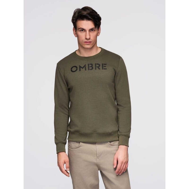 Ombre Clothing Klasická olivová mikina s nápisem V2 SSPS-0181