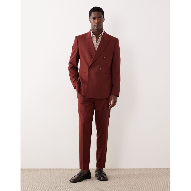 ASOS DESIGN tapered suit trousers in burgundy