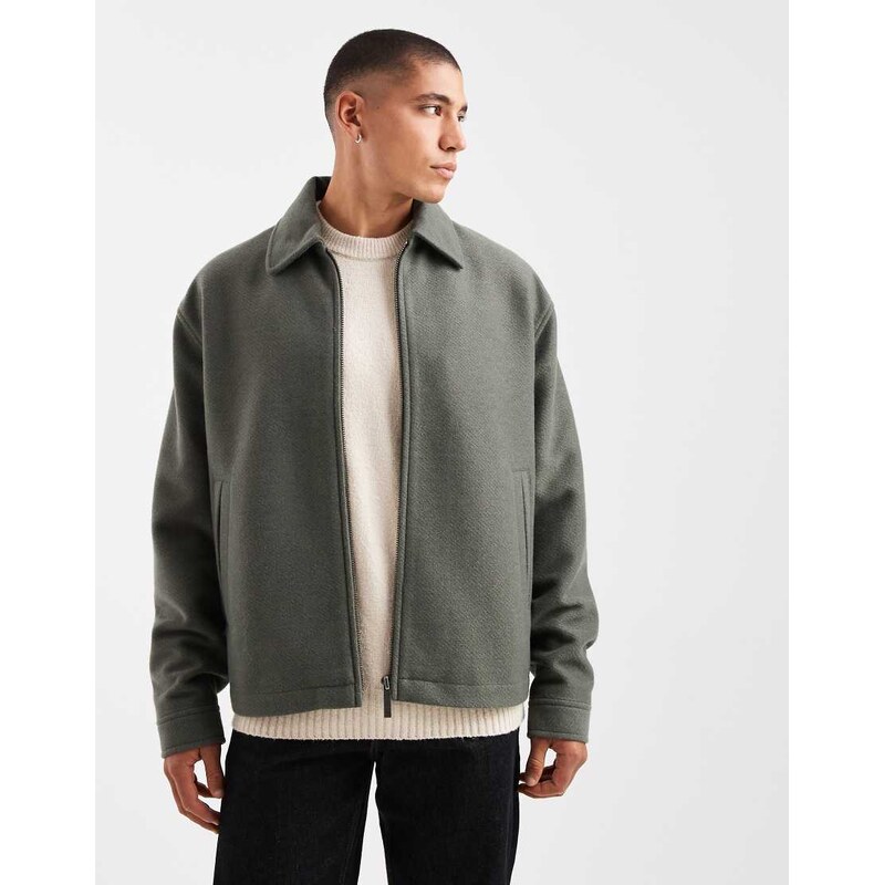 ASOS DESIGN oversized wool look harrington in green