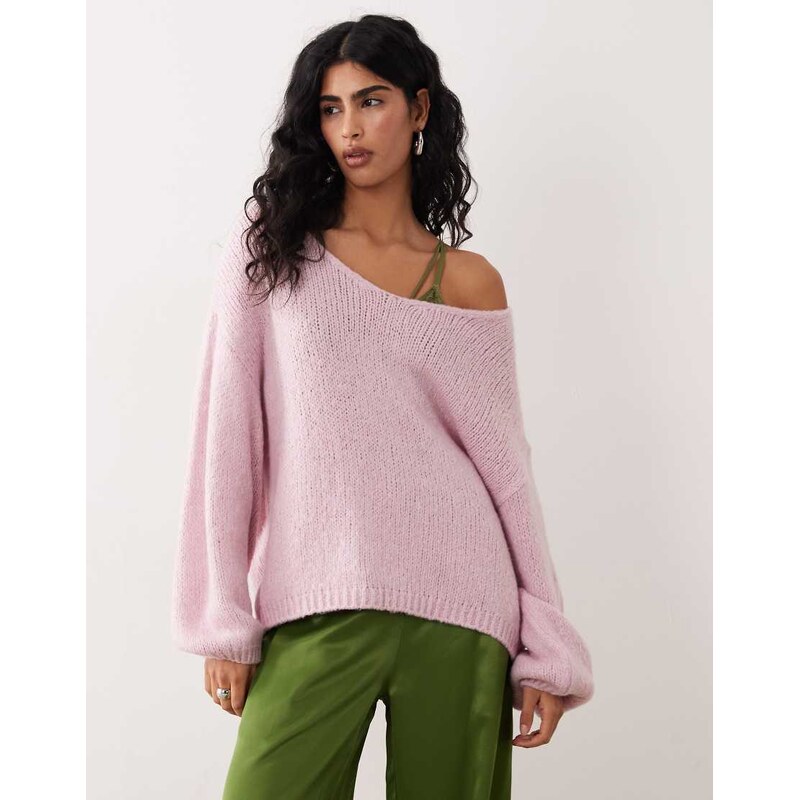 JDY oversized reversible knit jumper in light pink 115517100