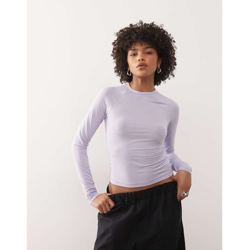 Weekday super soft slim fit long sleeve raglan top in lilac