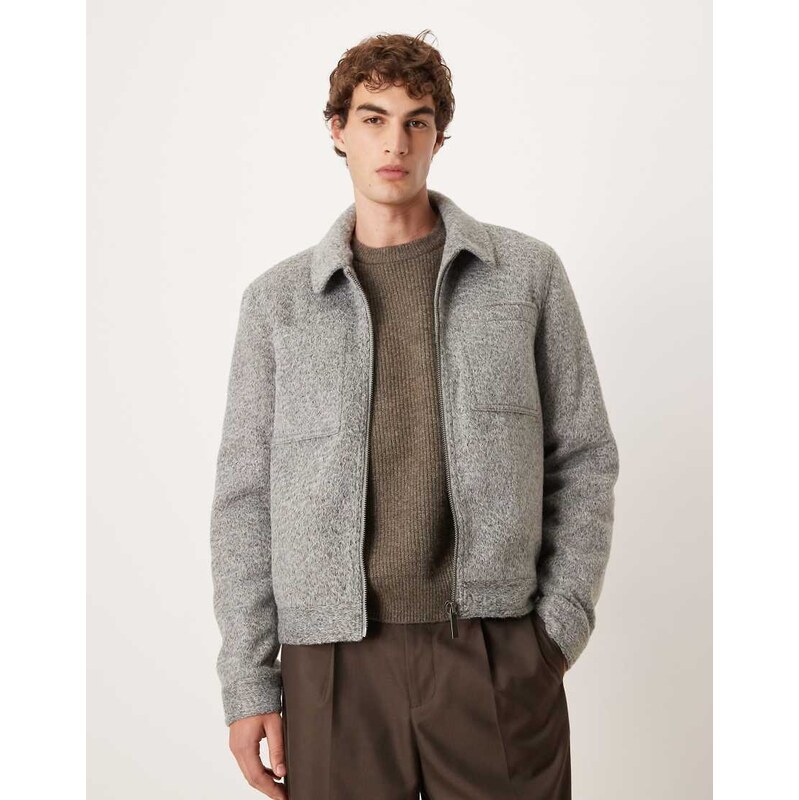 ASOS DESIGN wool look harrington jacket in grey