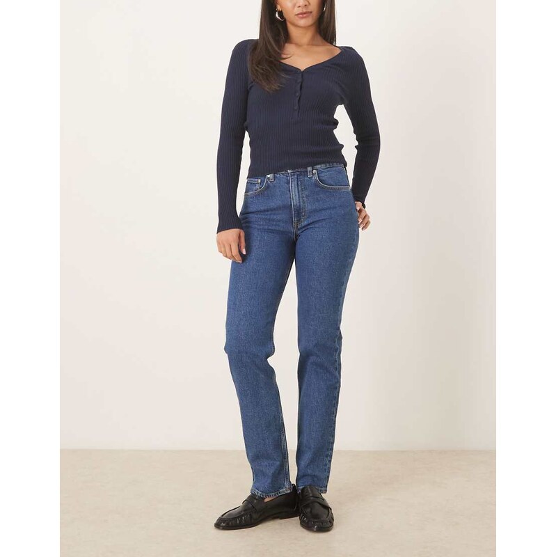 ARKET Jade stretch full length slim leg jeans in midwash blue