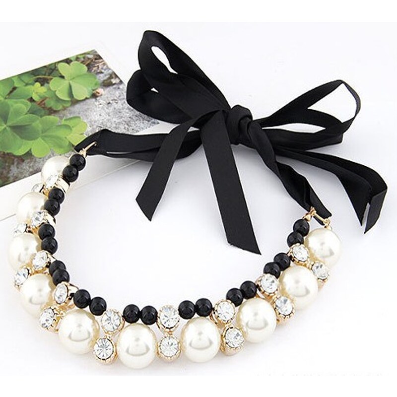 Perlový náhrdelník Pearls and ribbon