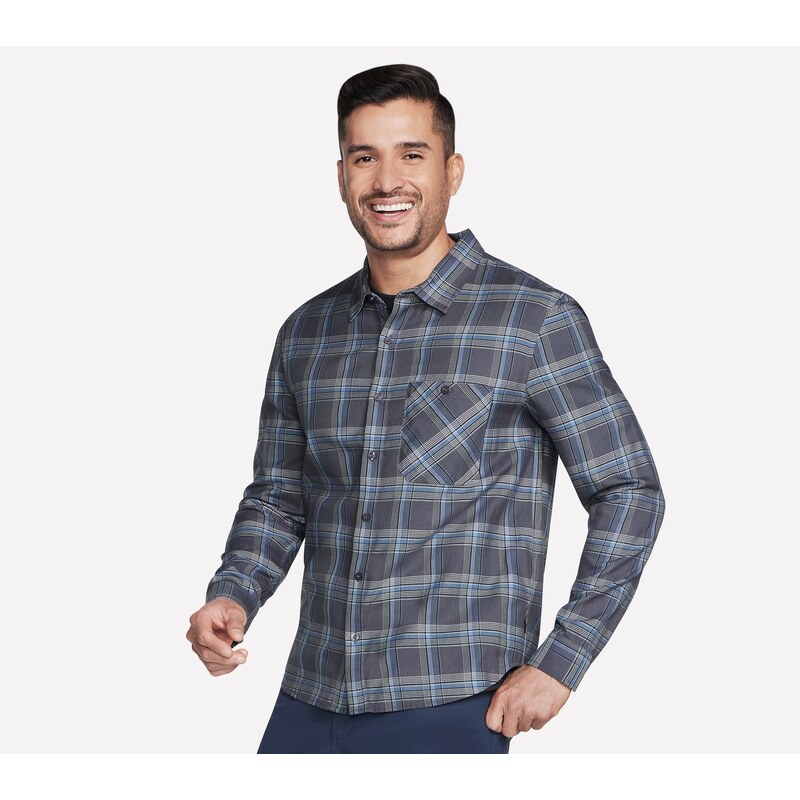 Skechers Muži GO DRI Ridgetop Button Down Shirt v Cerná/Sedá