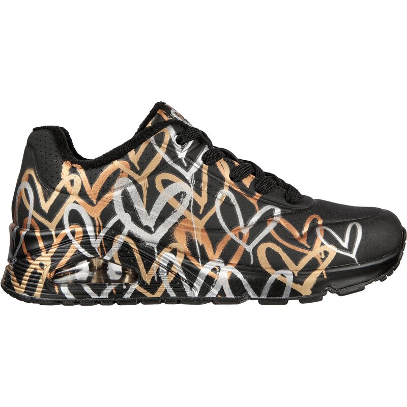 Skechers Ženy x JGoldcrown: UNO - Metallic Love Shoes v Cerná