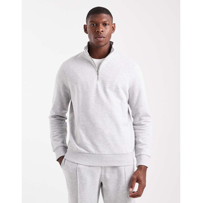 New Look 1/4 zip funnel neck sweatshirt in grey marl