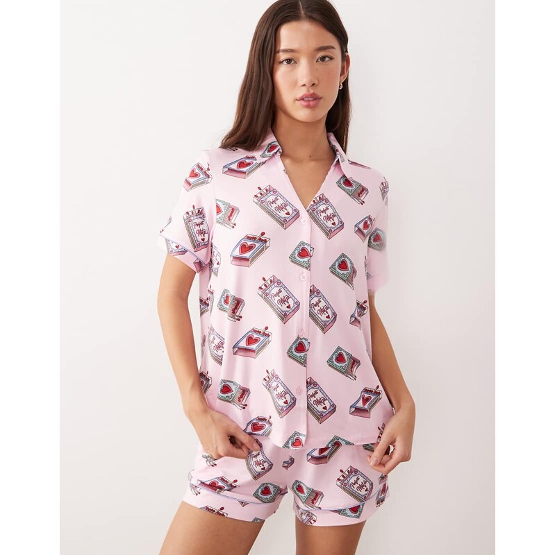 Chelsea Peers short pyjama set in pink perfect match print 111074191